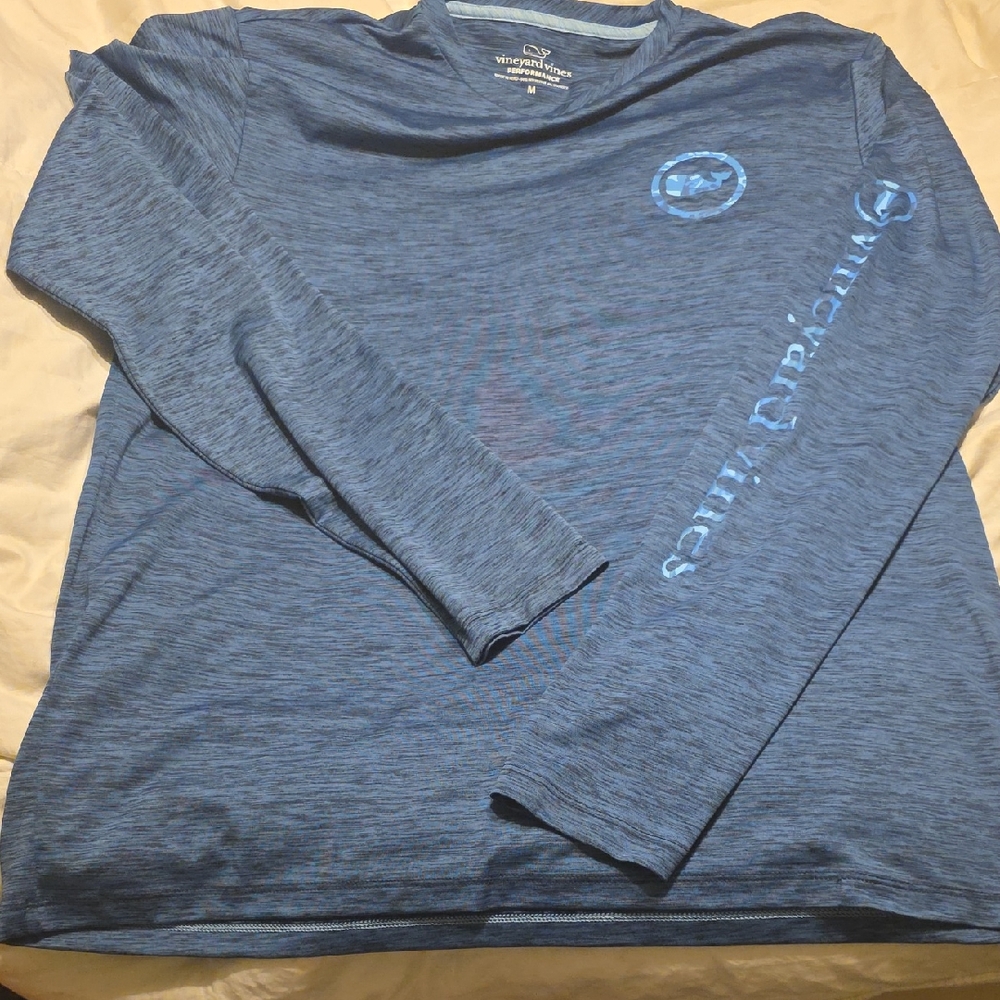 Vineyard Vines Performance Long Sleeve Blue Heather Whale Logo Tee Size Medium